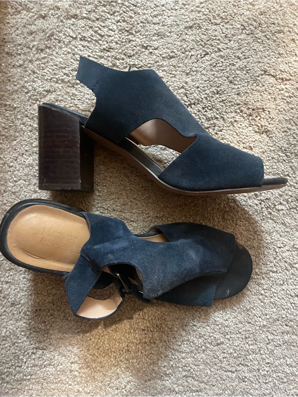 Market & Spruce Blue Suede Cutout Block Heel Sandals